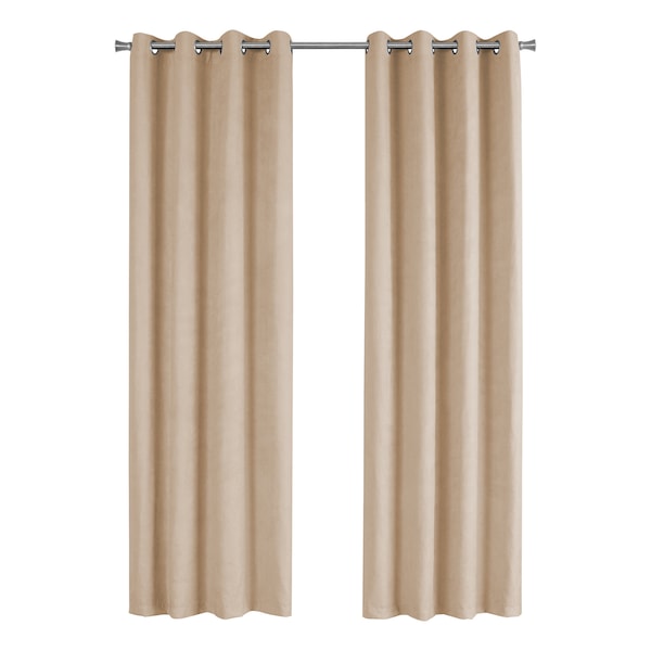 Monarch Specialties Curtain Panel Set, 54"W X 95"L, Grommet, Living Room, Bedroom, Kitchen, Micro Suede, Beige, PK2 I 9801 - main